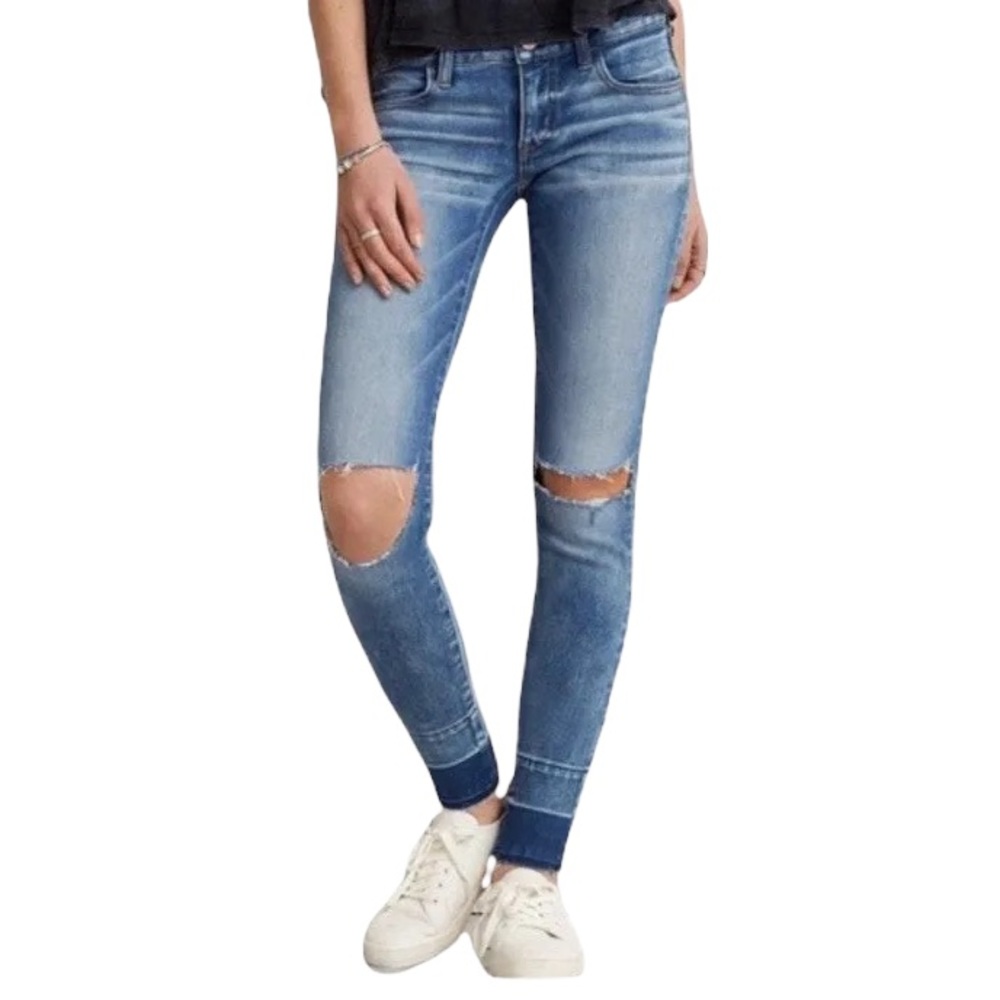 American Eagle Distressed Super Low Jegging - Medium Blue Wash - womens size 0